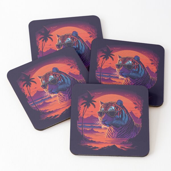 Item preview, Synthwave - Retrowave - Bengal Tiger wearing sunglasses designed and sold by brindled.