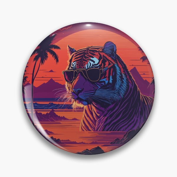 Item preview, Synthwave - Retrowave - Bengal Tiger wearing sunglasses designed and sold by brindled.