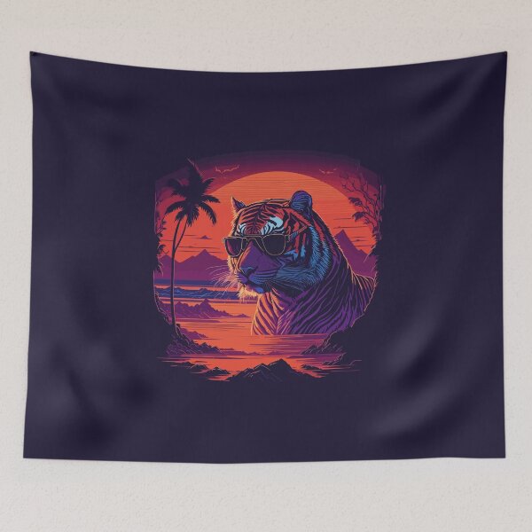 Item preview, Synthwave - Retrowave - Bengal Tiger wearing sunglasses designed and sold by brindled.