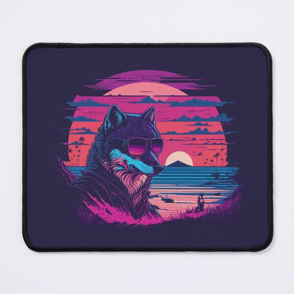 Item preview, Synthwave - Retrowave - Gray Wolf wearing sunglasses designed and sold by brindled.