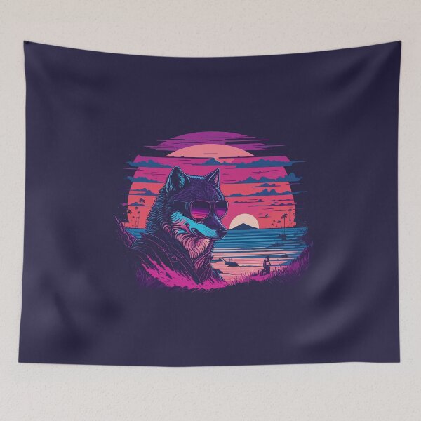 Item preview, Synthwave - Retrowave - Gray Wolf wearing sunglasses designed and sold by brindled.
