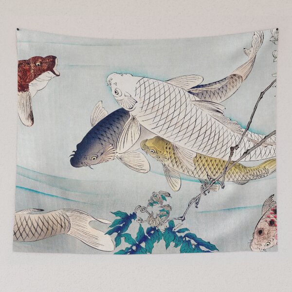 Item preview, Six carp swimming beneath wisteria by Tsukioka Yoshitoshi designed and sold by DeVeauDesign.