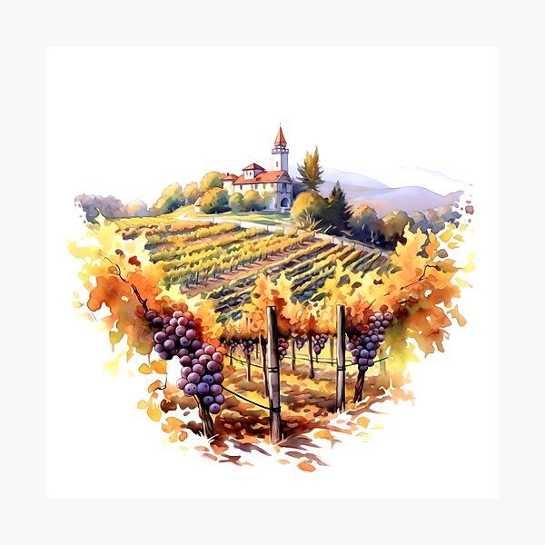 Item preview, Vineyard Scene Clipart, Wine Country, Grapevines, Vineyard Views, Winery Charm, Viticulture, Wine Tasting designed and sold by CoolorPainting.
