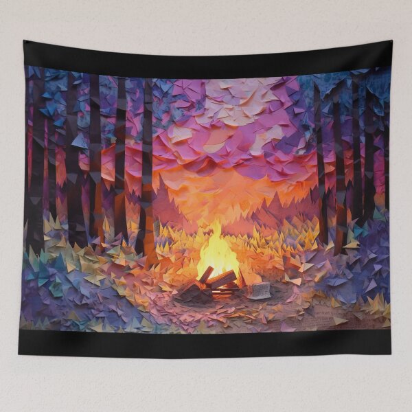 Item preview, Fiery Embers: Layered Paper Campfire and Surrounding Landscape Art Print designed and sold by BlahNM505.