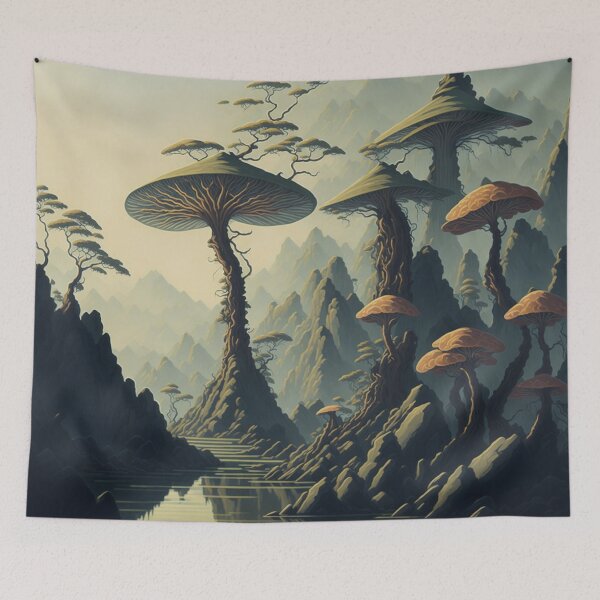 Item preview, Mushroom art Chinese painting style, image one designed and sold by Ersha-Design.