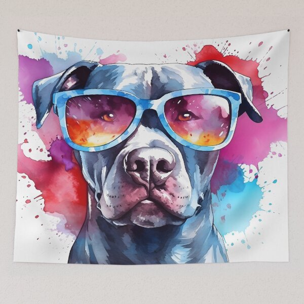 Aperçu de l'œuvre Pitbull avec style aquarelle de lunettes de soleil créée et vendue par Tim-Ries.