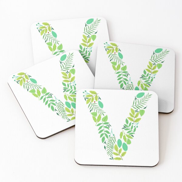 Item preview, Green leafy patterned alphabet- Letter V monogram  designed and sold by LibbyHaggerArt.