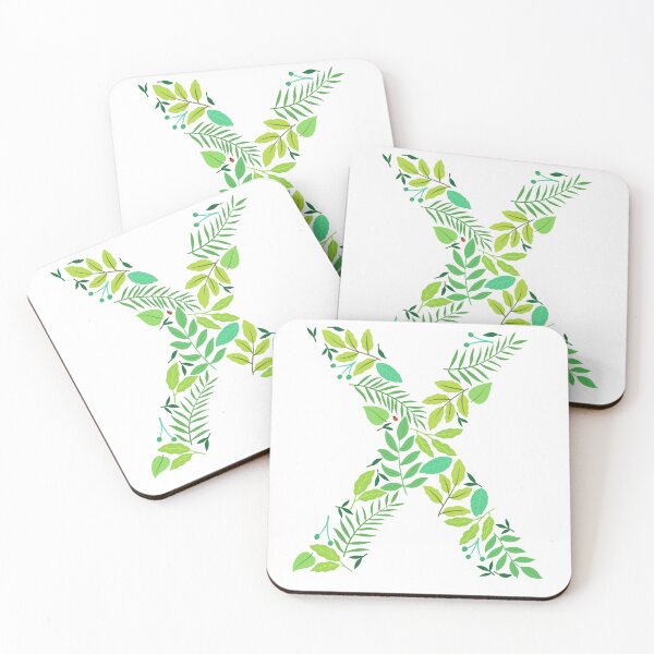 Item preview, Green leafy patterned alphabet- Letter X monogram  designed and sold by LibbyHaggerArt.