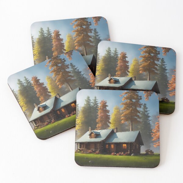 Item preview, Autumn Forest Landscapes With a Small Cabin or Cottage, Ai Generated Art designed and sold by AiGens.