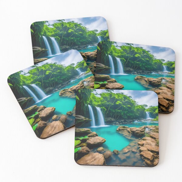 Item preview, Jungle Landscapes With a Clear Pool or Lagoon at the Base of the Waterfall, Ai Generated Art designed and sold by AiGens.