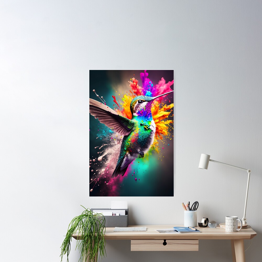 Color Bursting Hummingbird 3 Poster for Sale by drawbey