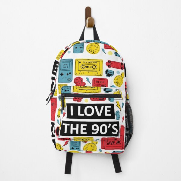 Item preview, I Love the 90's Red Yellow and Blue Retro Vintage Nostalgic Design, Collage Gadget, Cassette Music Diskette Toy Memory Film, Print Art Display Poster Wall Art, Mug Pillow Shirt Design designed and sold by Ekkswai.