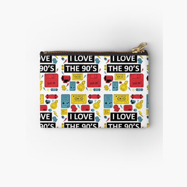 Item preview, I Love the 90's Red Yellow and Blue Retro Vintage Nostalgic Design, Collage Gadget, Cassette Music Diskette Toy Memory Film, Print Art Display Poster Wall Art, Mug Pillow Shirt Design designed and sold by Ekkswai.