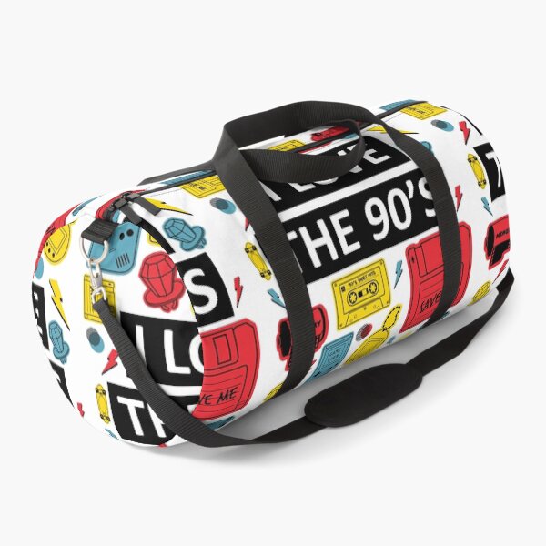 Item preview, I Love the 90's Red Yellow and Blue Retro Vintage Nostalgic Design, Collage Gadget, Cassette Music Diskette Toy Memory Film, Print Art Display Poster Wall Art, Mug Pillow Shirt Design designed and sold by Ekkswai.