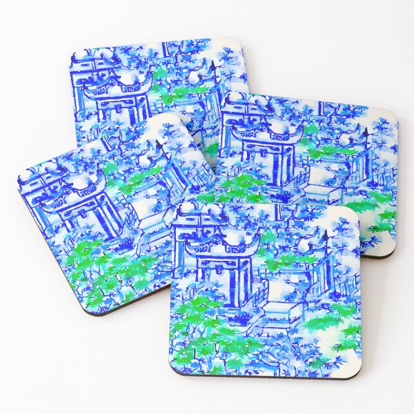 Item preview, Blue pagodas and green maple designed and sold by SophieClimaArt.