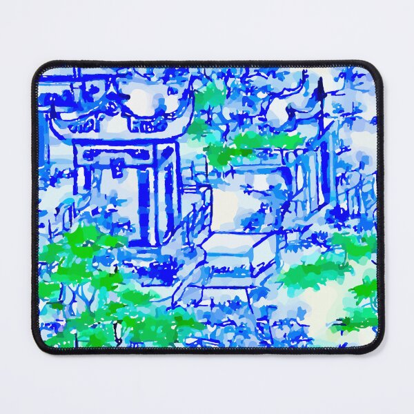 Item preview, Blue pagodas and green maple designed and sold by SophieClimaArt.