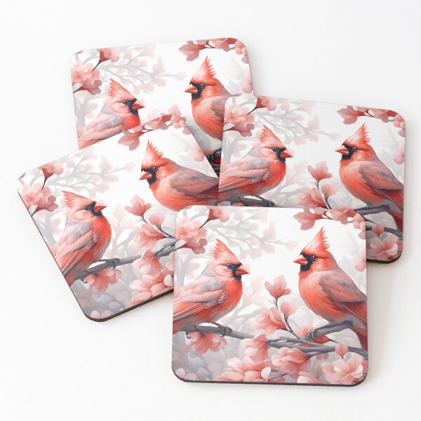 Item preview, Pair of red birds Northern Cardinals in spring nature.  designed and sold by LubosChlubny.