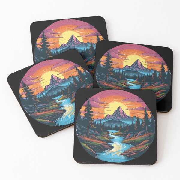 Item preview, Golden Hour Tranquility: Sunset Over Mountains & River designed and sold by BloomingPixel.