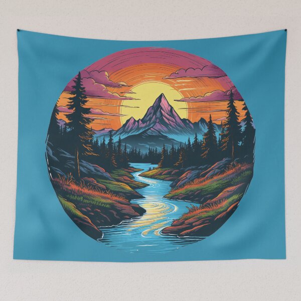 Item preview, Golden Hour Tranquility: Sunset Over Mountains & River designed and sold by BloomingPixel.
