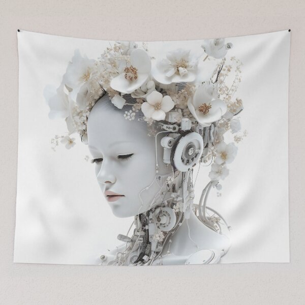 Item preview, White Android Wearing Flowers designed and sold by AdrianGrosu.