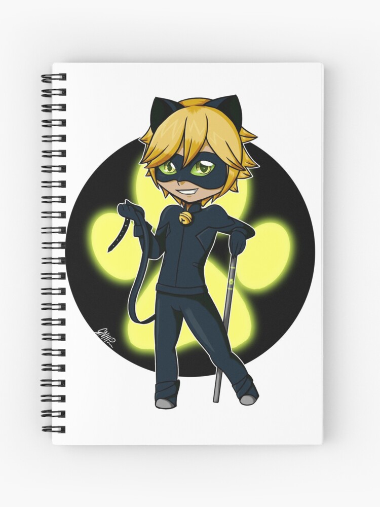 Chat Noir Chibi With Background Spiral Notebook By Gnhpinn Redbubble