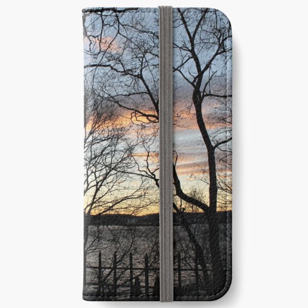 Sunset, pink clouds, trees, tree branches dance strange dance in the rays of sunset iPhone Wallet