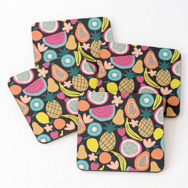 Item preview, Colorful tropical fruits in black designed and sold by Illustrated by Nat.