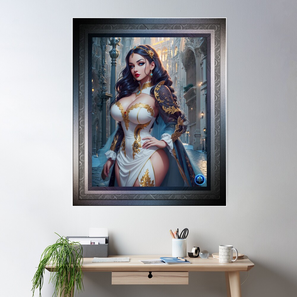 The Majestic Beauty Of Ariquisana Of Rheminoust Captivating AI Concept Art Portrait by Xzendor7 Wall Decor Poster