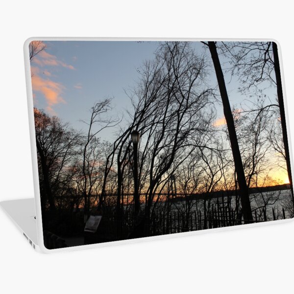 Sunset, pink clouds, trees, tree branches dance strange dance in the rays of sunset Laptop Skin