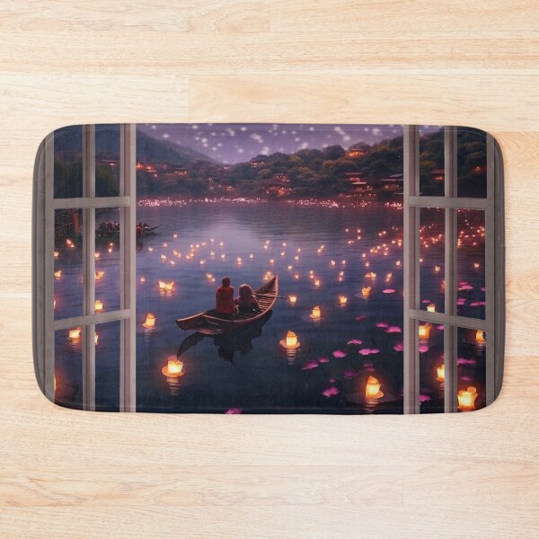Item preview, Window view of lake with lanterns designed and sold by zand-n-zive.