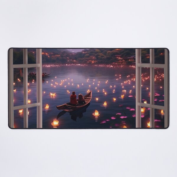 Item preview, Window view of lake with lanterns designed and sold by zand-n-zive.