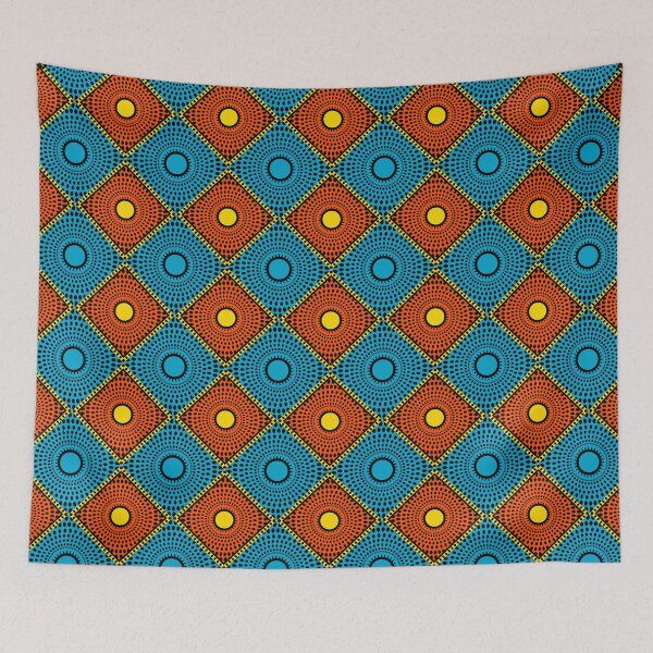 Item preview, Spectrum Splash: Geometric Blue and Orange Kanga Print. designed and sold by SoulthreadzStudio.