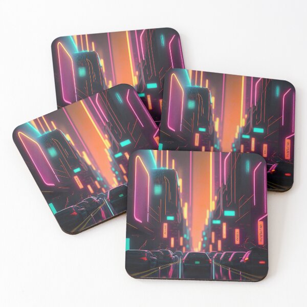 Item preview, Car on Neon City Street designed and sold by cyberartmaker.