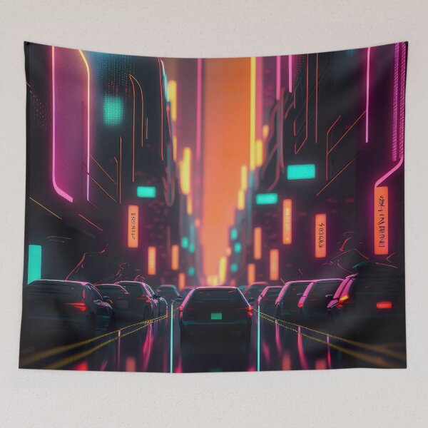 Item preview, Car on Neon City Street designed and sold by cyberartmaker.