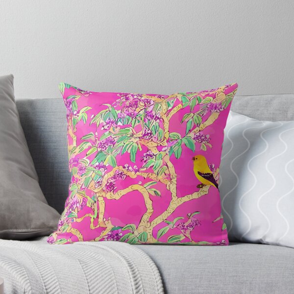 Item preview, Canary bird on pink chinoiserie designed and sold by SophieClimaArt.