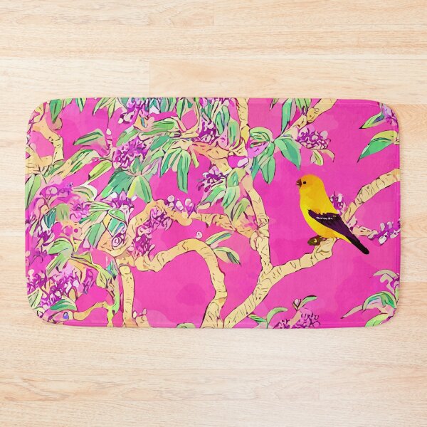Item preview, Canary bird on pink chinoiserie designed and sold by SophieClimaArt.