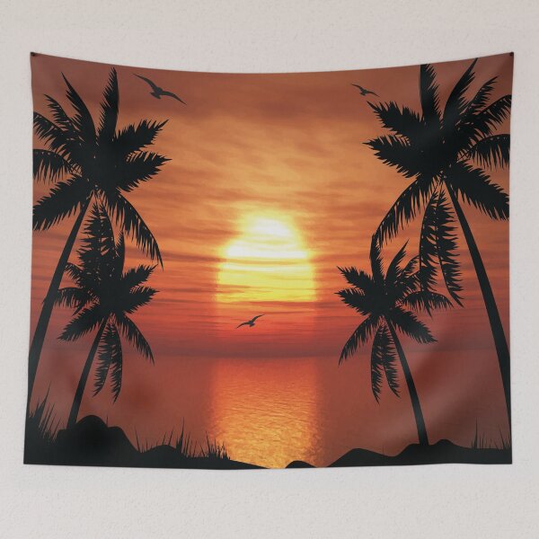 Artikelvorschau, Palm tree beach on evening sunset entworfen und verkauft von Donutlovers.