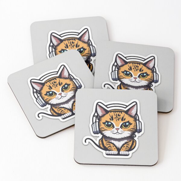 Item preview, Cute Animal Sticker - Headphones Cat designed and sold by ROBIN MACGREGOR.