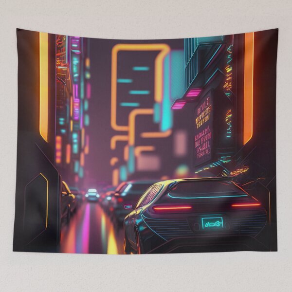 Item preview, Cars on Neon-Lit Urban Street designed and sold by cyberartmaker.