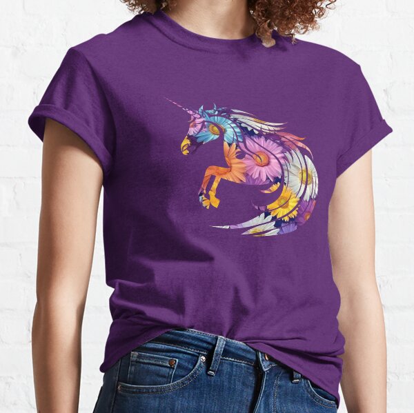 Floral Fantasy: Flower Pattern Unicorn Illustration Classic T-Shirt