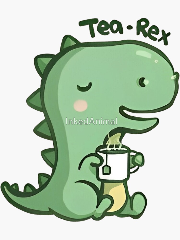 Tea-Rex -Funny Tea drinking Dinosaur T-Rex Cute' Sticker