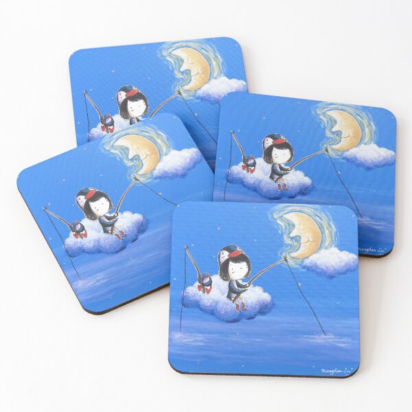 Item preview, PenguinGirl and penguin fishing from a cloud in the night sky. designed and sold by PenguinGirl-Art.
