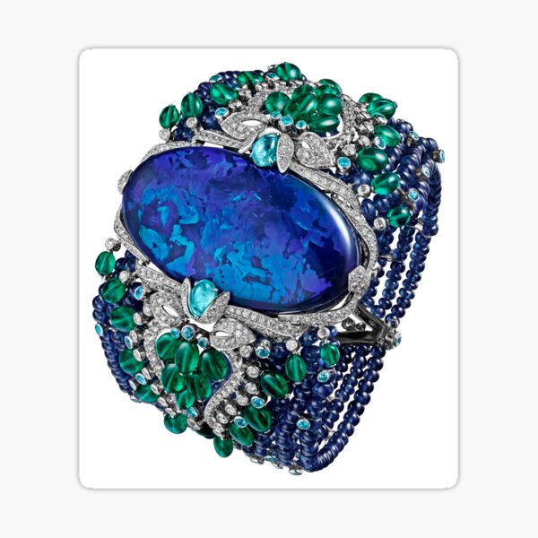 HIGH JEWELRY BRACELET ... Platinum, opal, sapphires, emeralds, Paraiba tourmalines #Platinum #opal #sapphires  Sticker