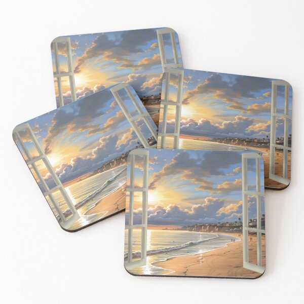 Item preview, Window view of a beach in sun rise designed and sold by zand-n-zive.
