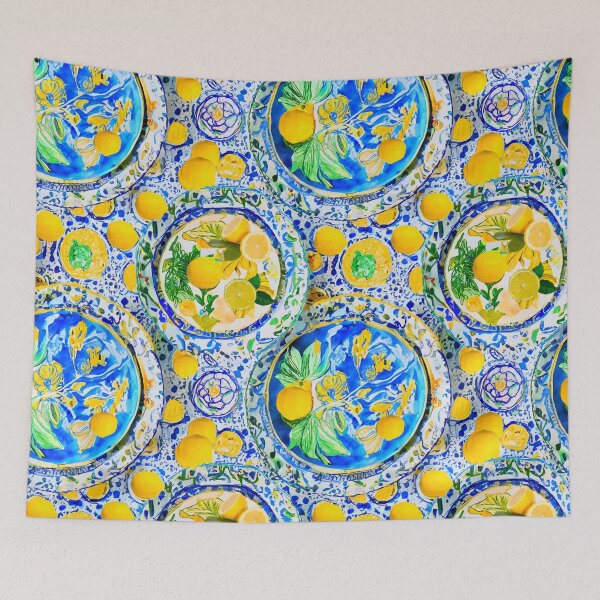 Item preview, Lemons on Majolica plates designed and sold by SophieClimaArt.