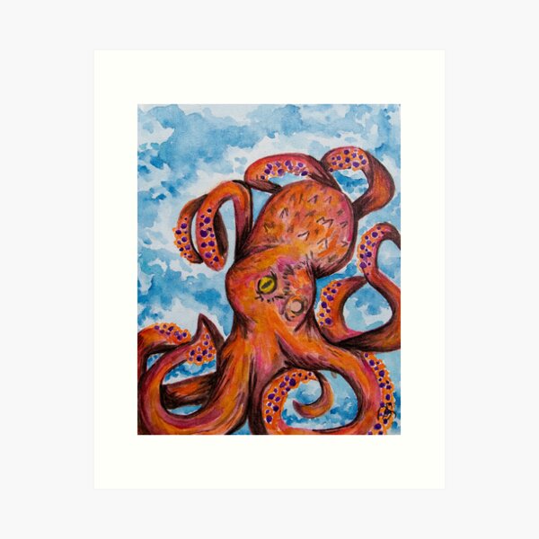 Item preview, Orange Octopus Watercolor designed and sold by SqueakySketches.