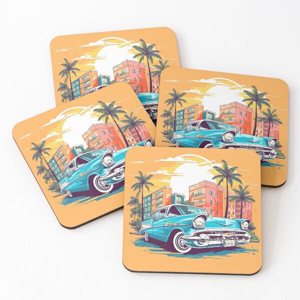Item preview, Flat design of one retro ,classic car , miami street  designed and sold by foxxyapparel.