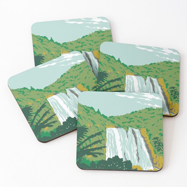 Item preview, Marokopa Falls Near Waitomo North Island of New Zealand WPA Art Deco Poster  designed and sold by retrovectors.