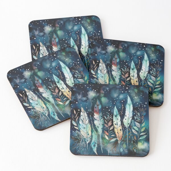 Item preview, Bohemian Feathers with Stars - Boho Watercolor Night Sky designed and sold by GVRDesign.