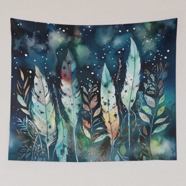 Item preview, Bohemian Feathers with Stars - Boho Watercolor Night Sky designed and sold by GVRDesign.